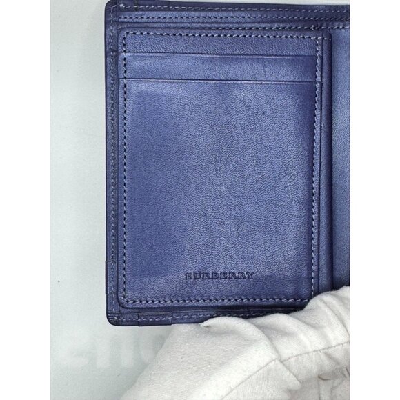 Burberry Bifold Wallet In Navy Blue Leather With Inner Logo Print - Picture 5 of 15